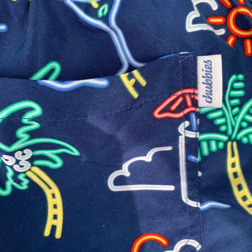 Chubbies Swim Trunks Mens M Navy‎ Neon Flamingo Palm Tree Cocktail Board Shorts